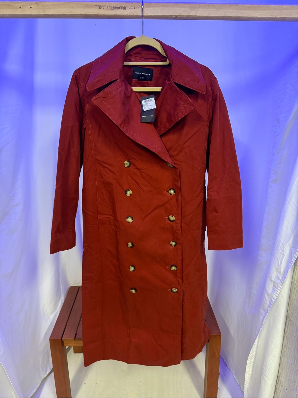 Club Monaco Crimson Double-Breasted Trench Coat